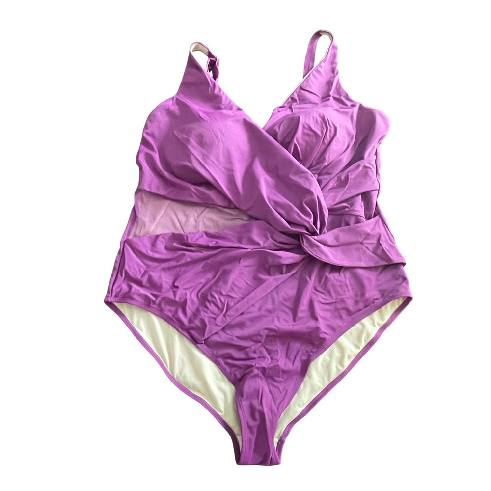 Swimsuits for All‎ Purple Twist Front Mesh One Piece Swimsuit Size 24